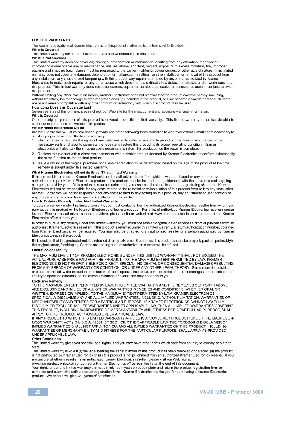 Kramer Electronics VS-801USB User Manual | Page 23 / 24