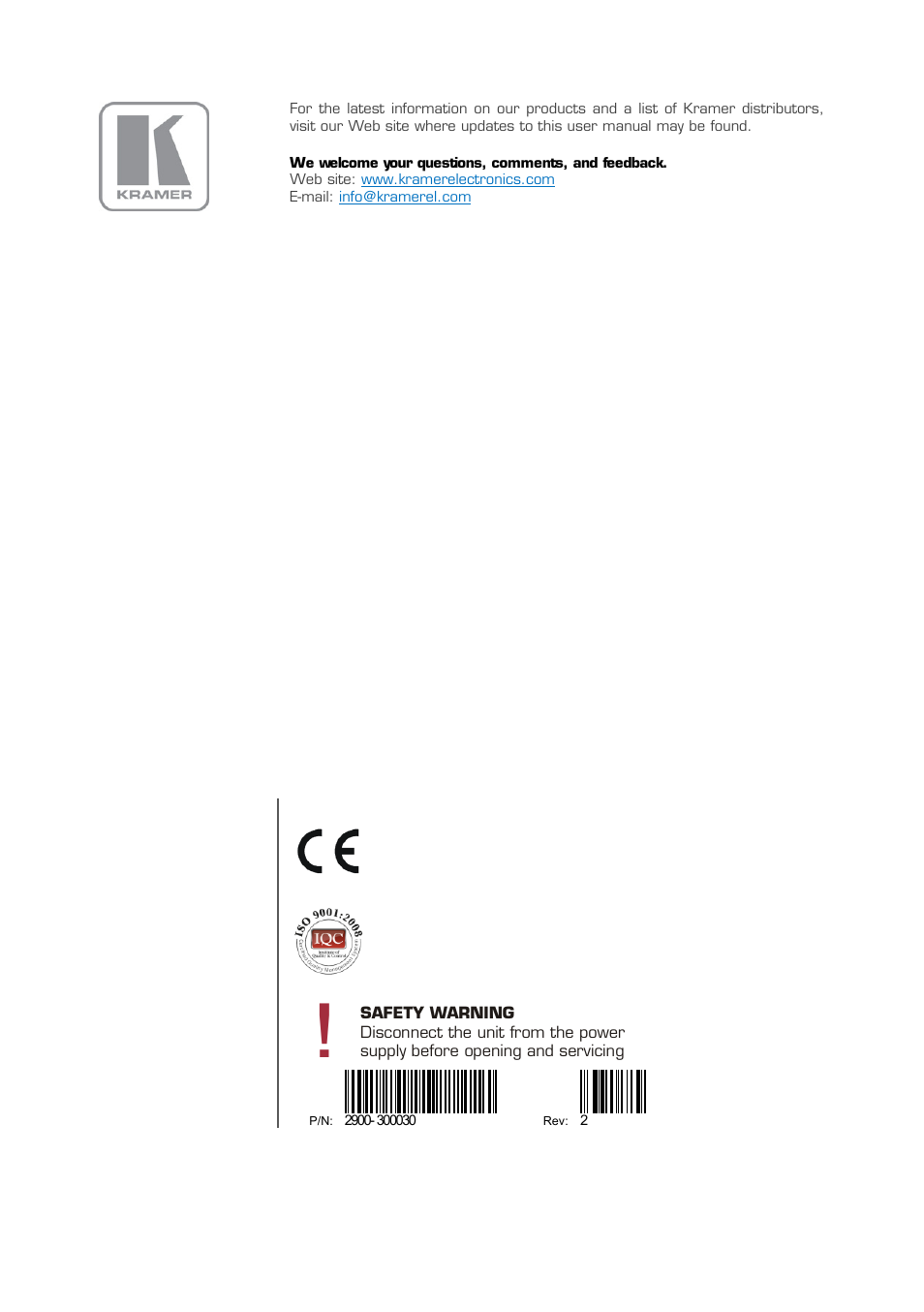 Kramer Electronics VS-801USB User Manual | Page 24 / 24