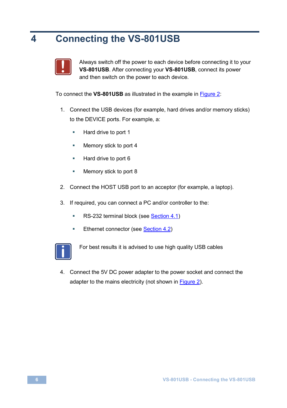 4 connecting the vs-801usb, Connecting the vs-801usb, 4connecting the vs-801usb | Kramer Electronics VS-801USB User Manual | Page 9 / 24