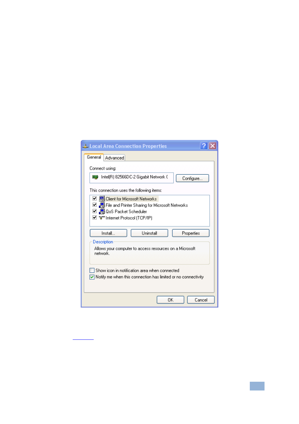 Figure 8: local area connection properties window | Kramer Electronics VS-808TP User Manual | Page 15 / 33