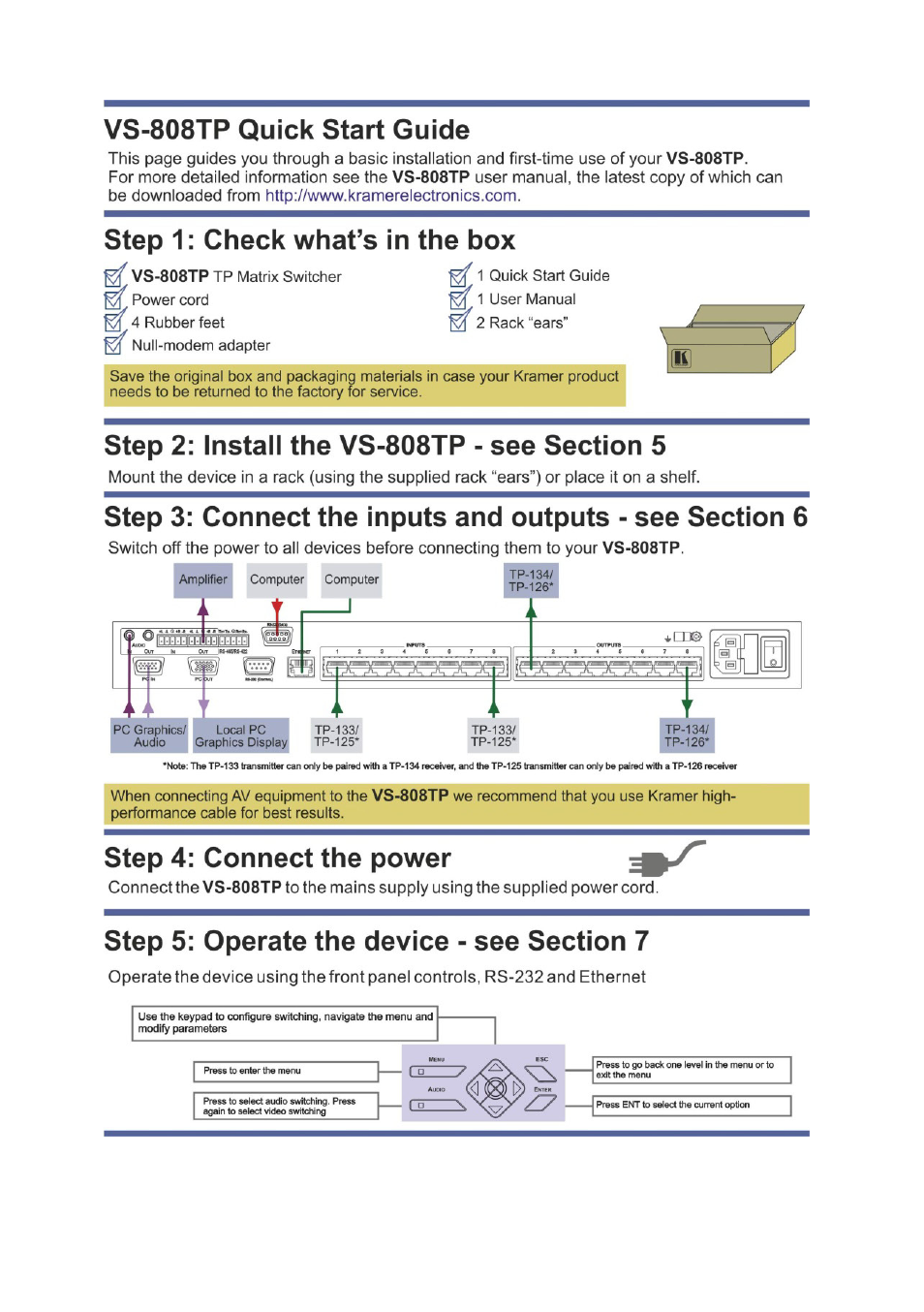 Kramer Electronics VS-808TP User Manual | Page 2 / 33