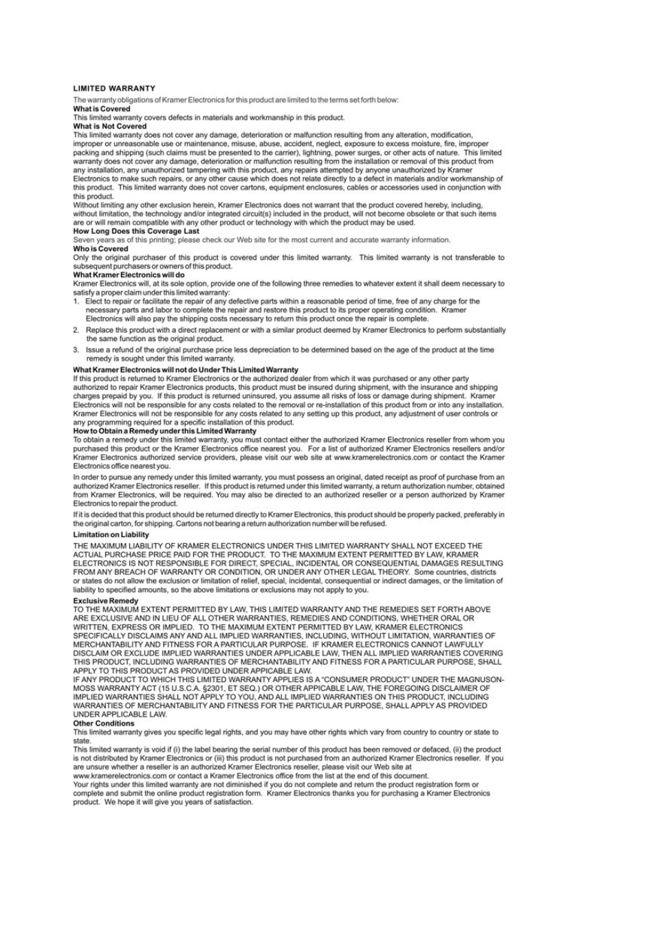 Kramer Electronics VS-808TP User Manual | Page 32 / 33