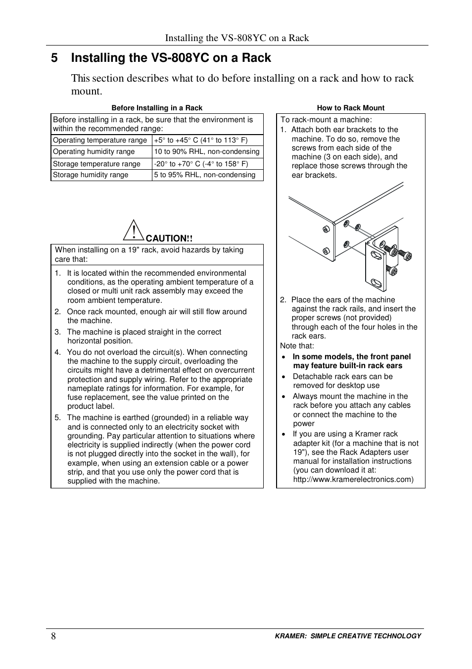 5 installing the vs-808yc on a rack, Installing the vs-808yc on a rack | Kramer Electronics VS-808YC User Manual | Page 11 / 38