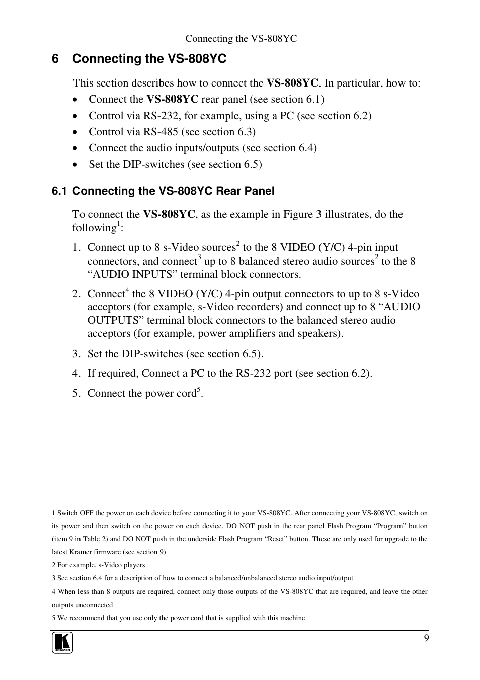 6 connecting the vs-808yc | Kramer Electronics VS-808YC User Manual | Page 12 / 38