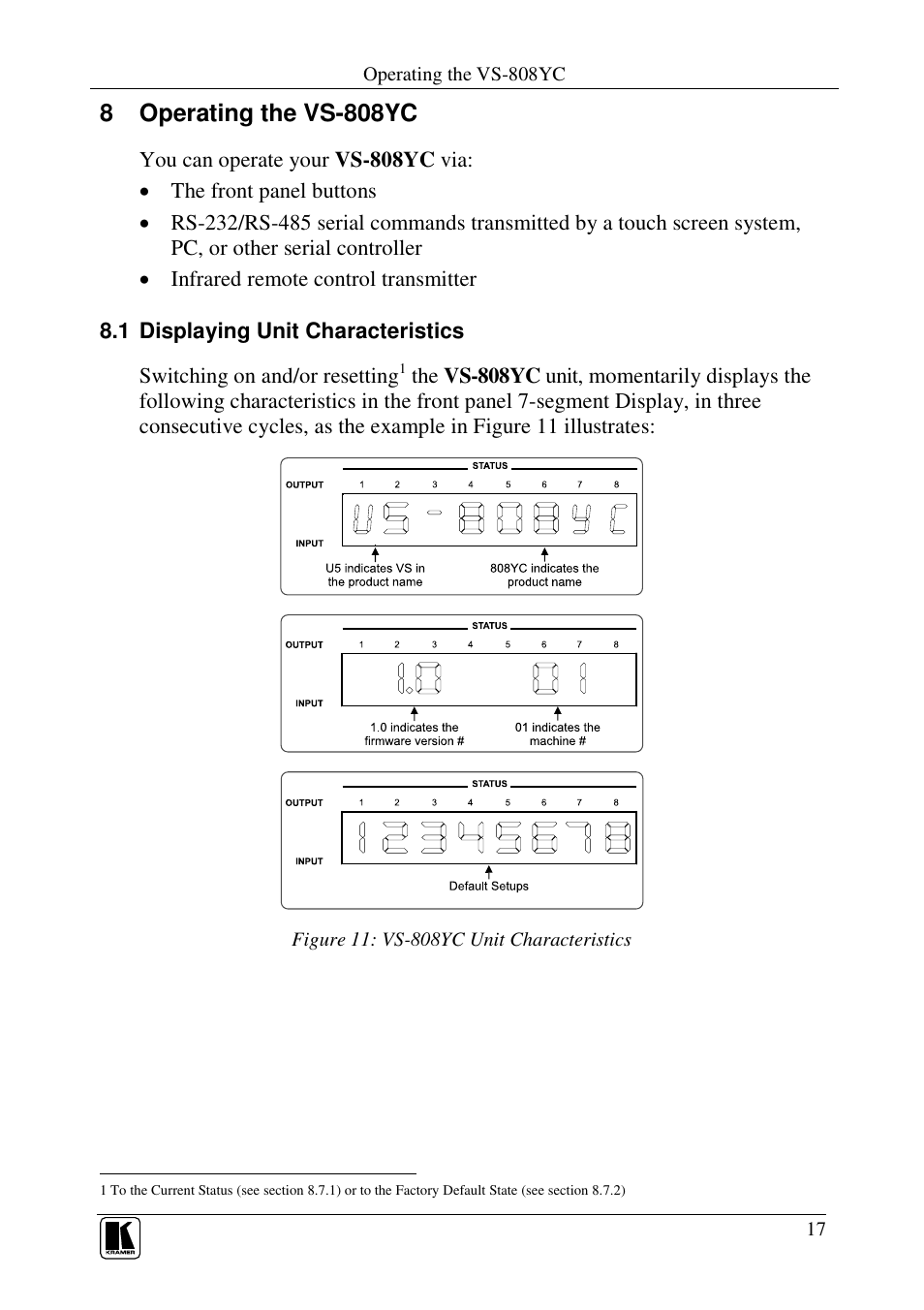 8 operating the vs-808yc | Kramer Electronics VS-808YC User Manual | Page 20 / 38