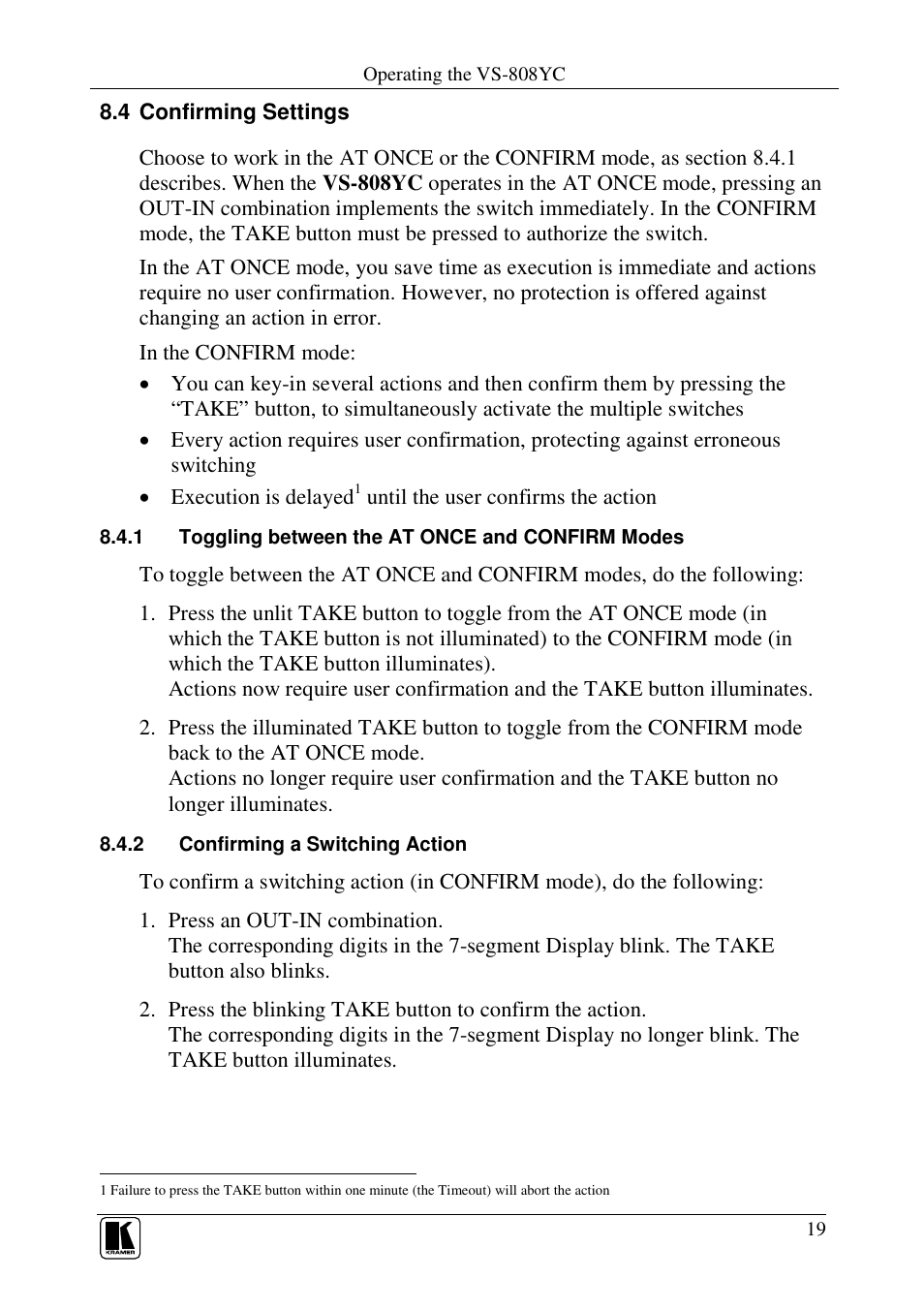 Kramer Electronics VS-808YC User Manual | Page 22 / 38