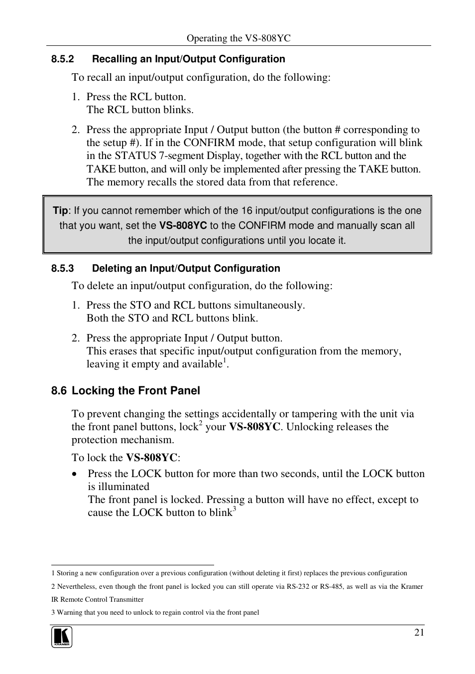 Kramer Electronics VS-808YC User Manual | Page 24 / 38