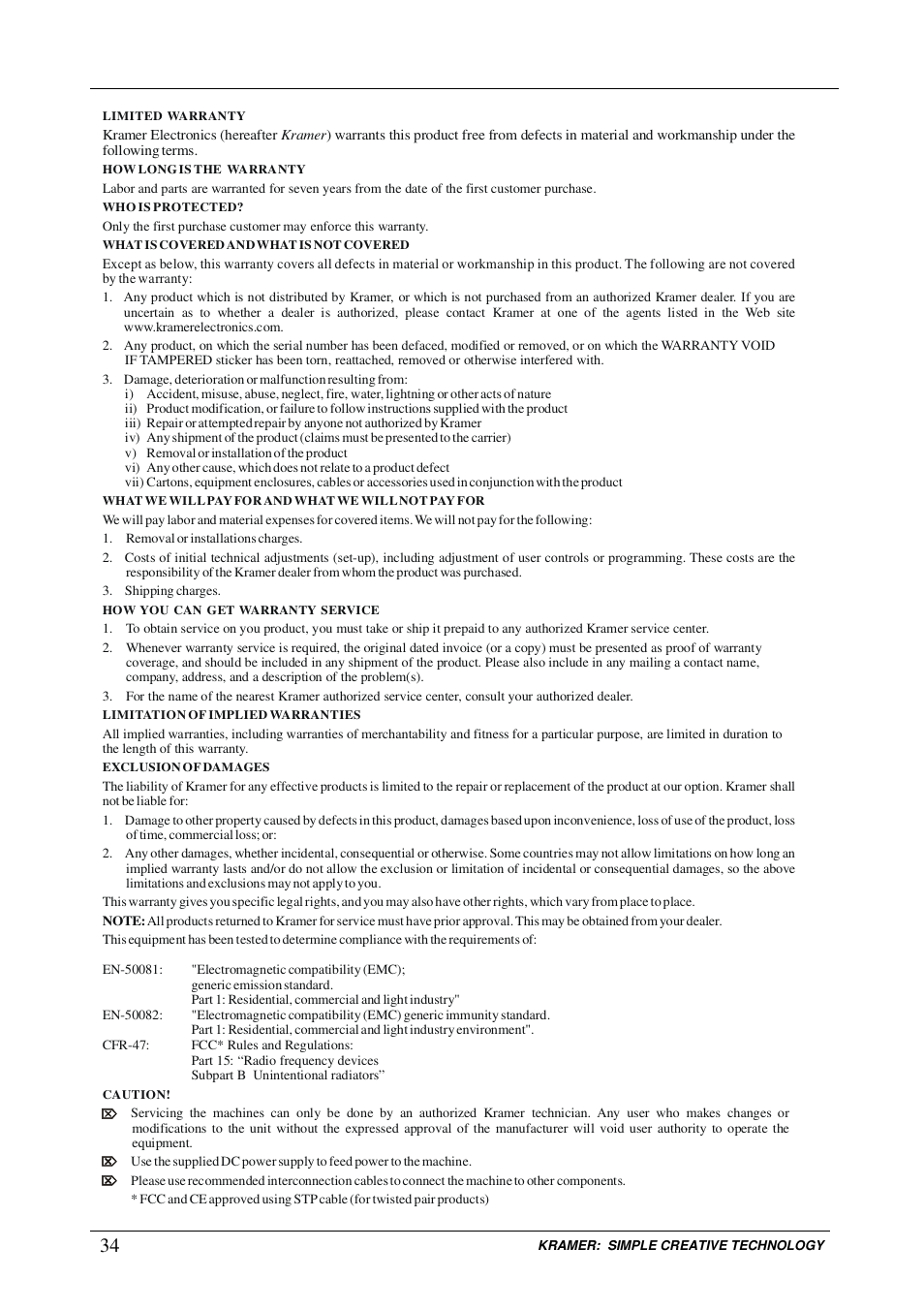 Kramer Electronics VS-808YC User Manual | Page 37 / 38