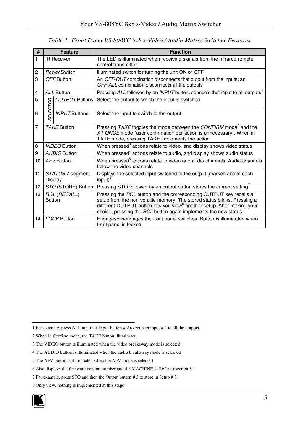 Kramer Electronics VS-808YC User Manual | Page 8 / 38