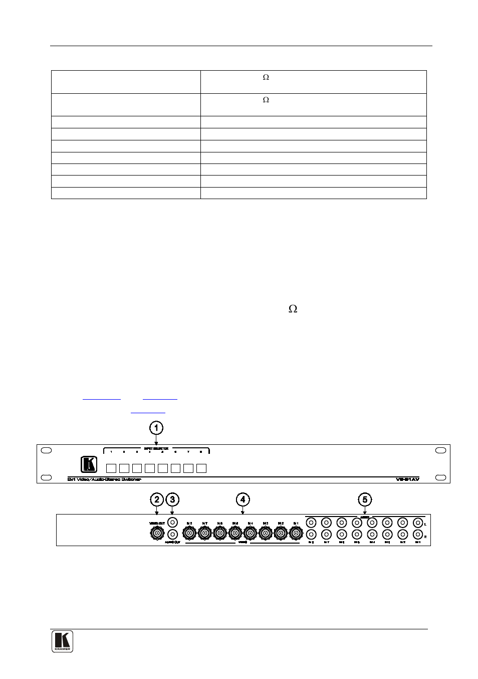 2 your vs-81av 8x1 video/audio-stereo switcher, Your vs-81av 8x1 video/audio-stereo switcher, Figure 2: vs-81av 8x1 video/audio-stereo switcher | Table 2: vs-44av technical specifications, Table 2 | Kramer Electronics VS-81AV User Manual | Page 5 / 14