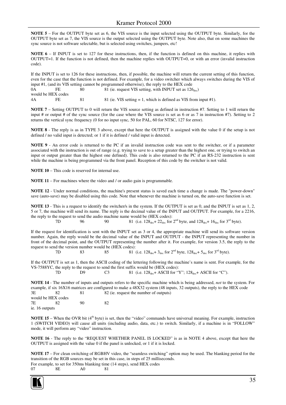 Kramer protocol 2000 | Kramer Electronics VS-81ETH User Manual | Page 38 / 41