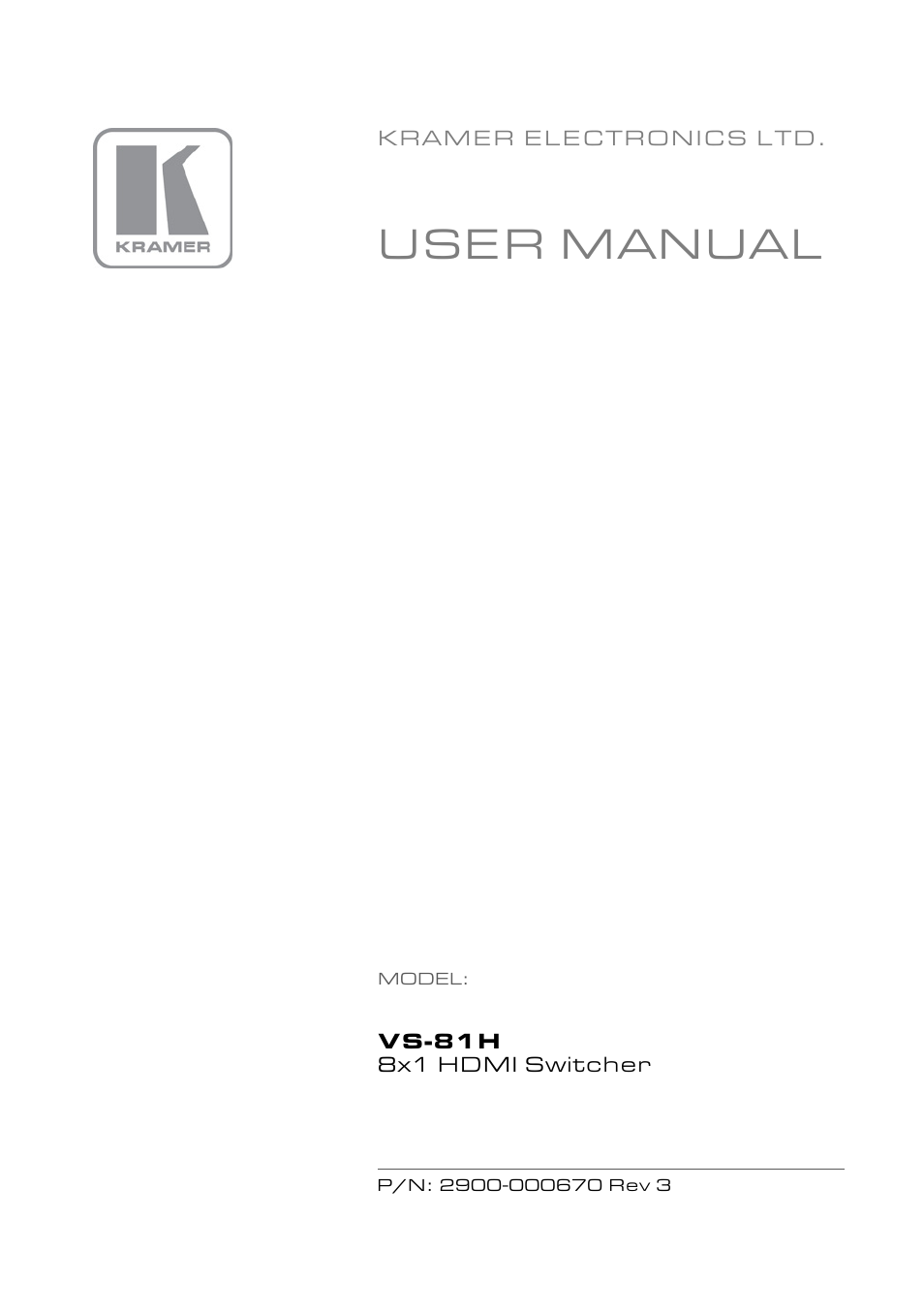 Kramer Electronics VS-81H User Manual | 24 pages