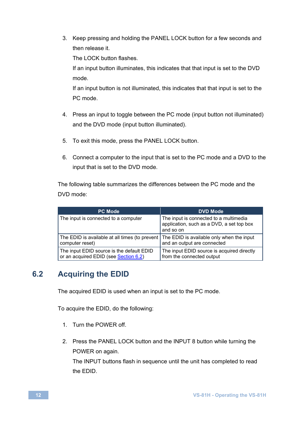 2 acquiring the edid, Acquiring the edid, Section 6.2 | Ction 6.2 | Kramer Electronics VS-81H User Manual | Page 15 / 24