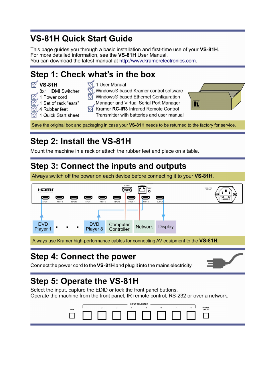 Kramer Electronics VS-81H User Manual | Page 2 / 24