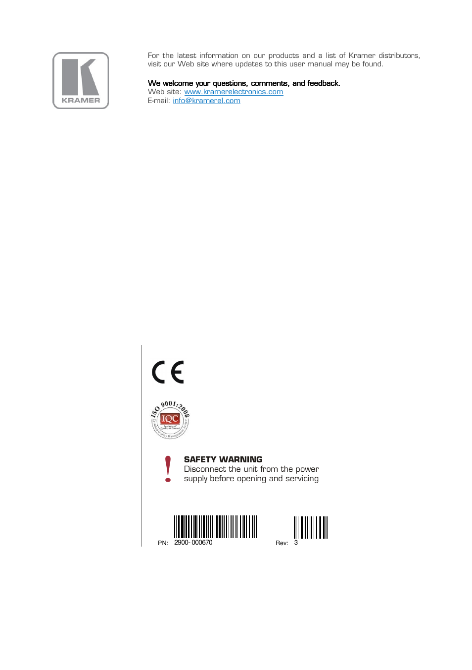 Kramer Electronics VS-81H User Manual | Page 24 / 24