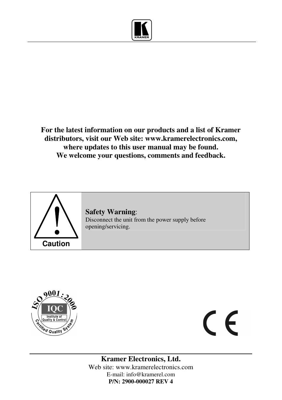 Kramer Electronics VS-828 User Manual | Page 28 / 28