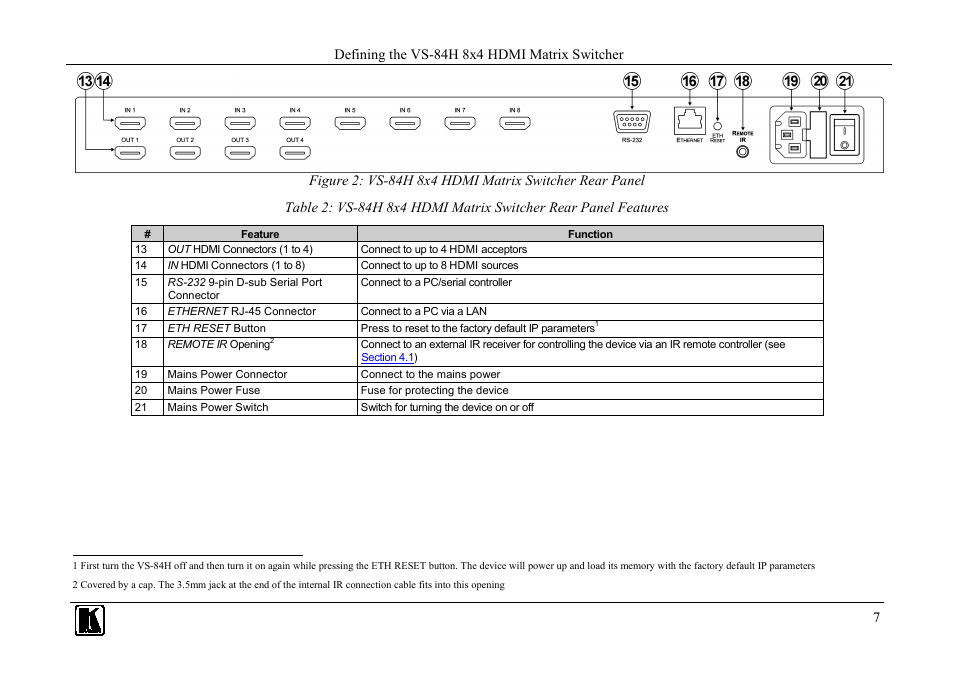 Defining the vs-84h 8x4 hdmi matrix switcher | Kramer Electronics VS-84H User Manual | Page 10 / 27