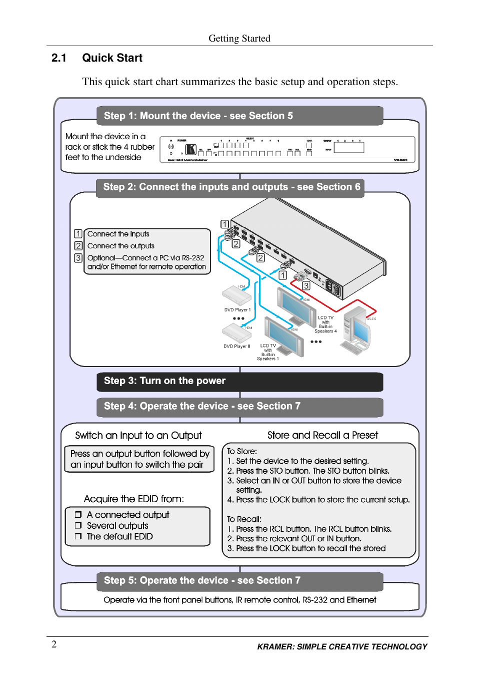 1 quick start | Kramer Electronics VS-84H User Manual | Page 5 / 27
