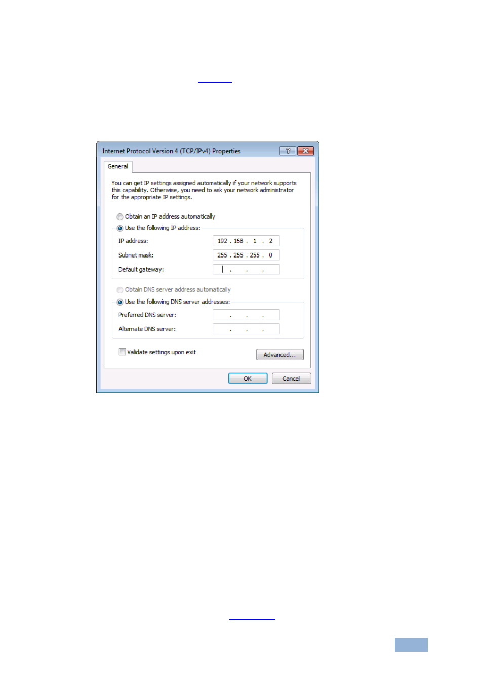 3 control configuration via the ethernet port, Figure 7: internet protocol properties window | Kramer Electronics VS-84HDCPxl User Manual | Page 18 / 30
