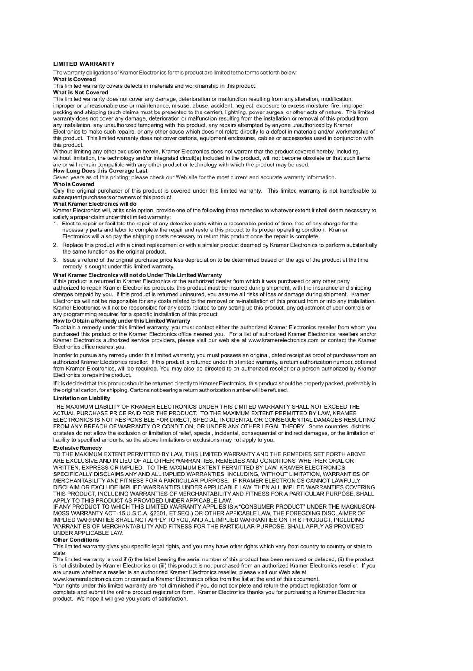 Kramer Electronics VS-84HDCPxl User Manual | Page 29 / 30