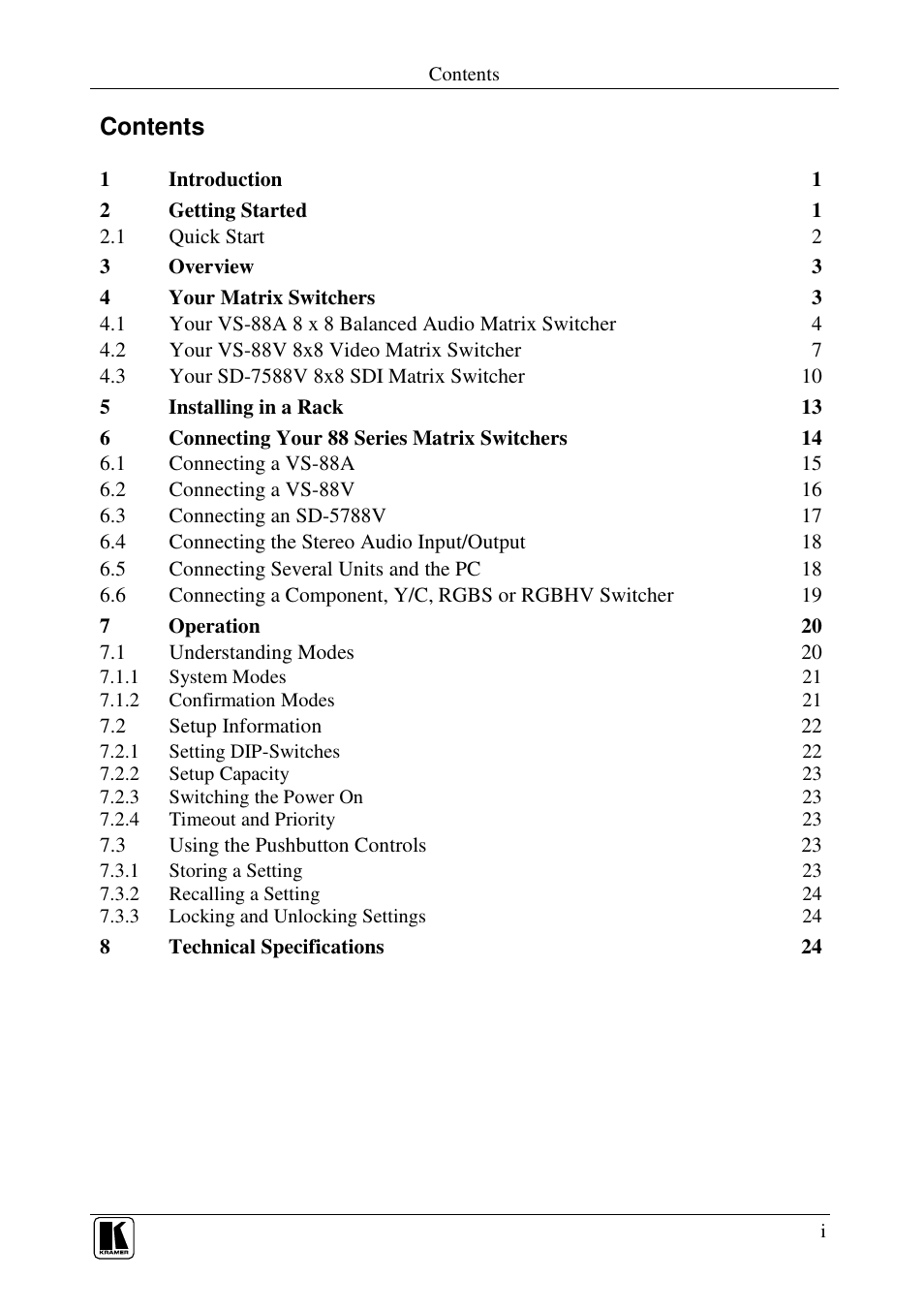 Kramer Electronics VS-88V User Manual | Page 2 / 30