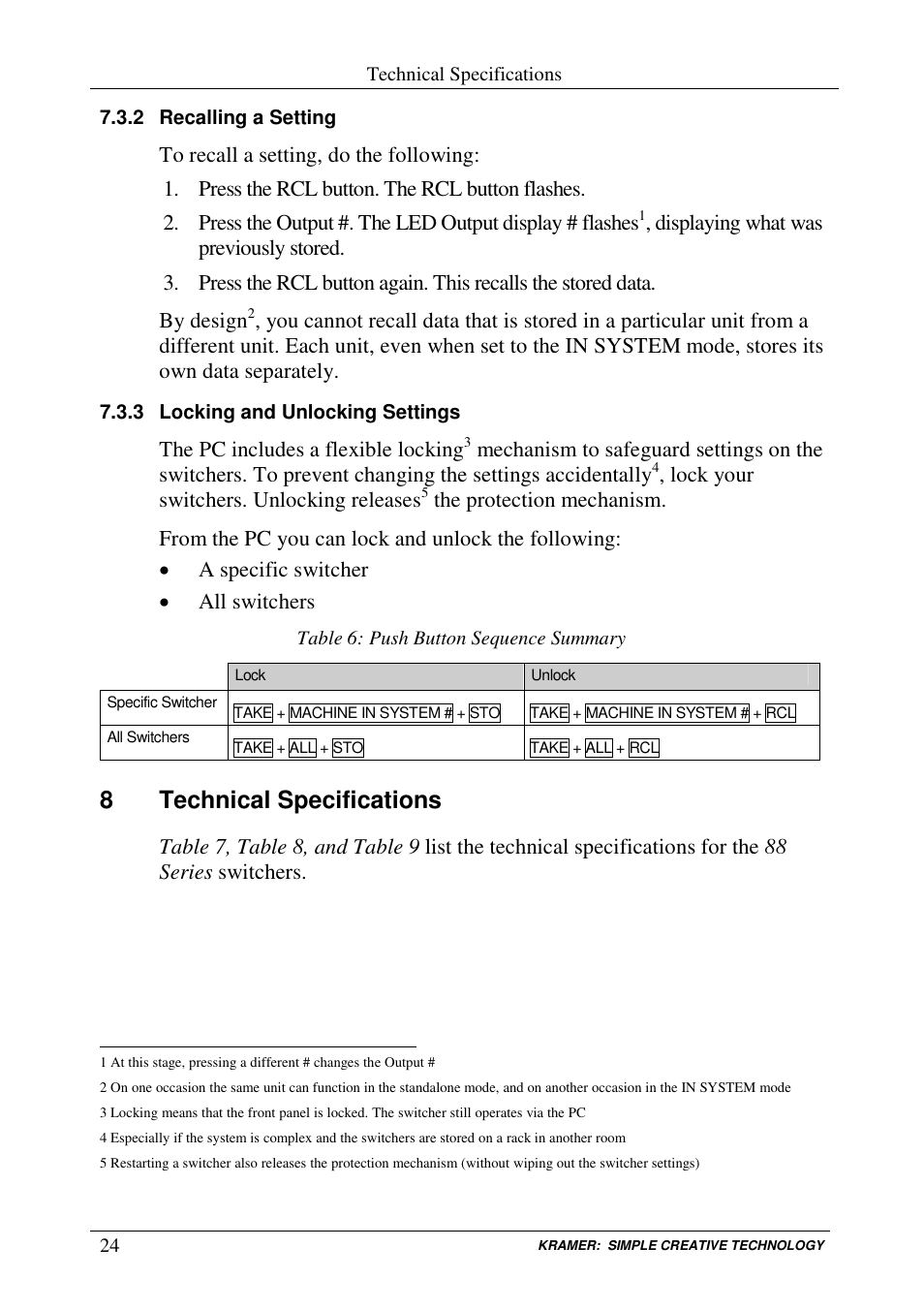 8technical specifications | Kramer Electronics VS-88V User Manual | Page 27 / 30