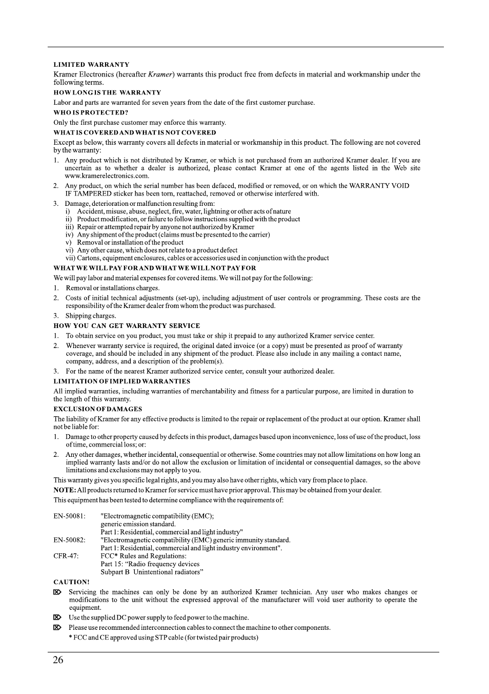 Kramer Electronics VS-88V User Manual | Page 29 / 30