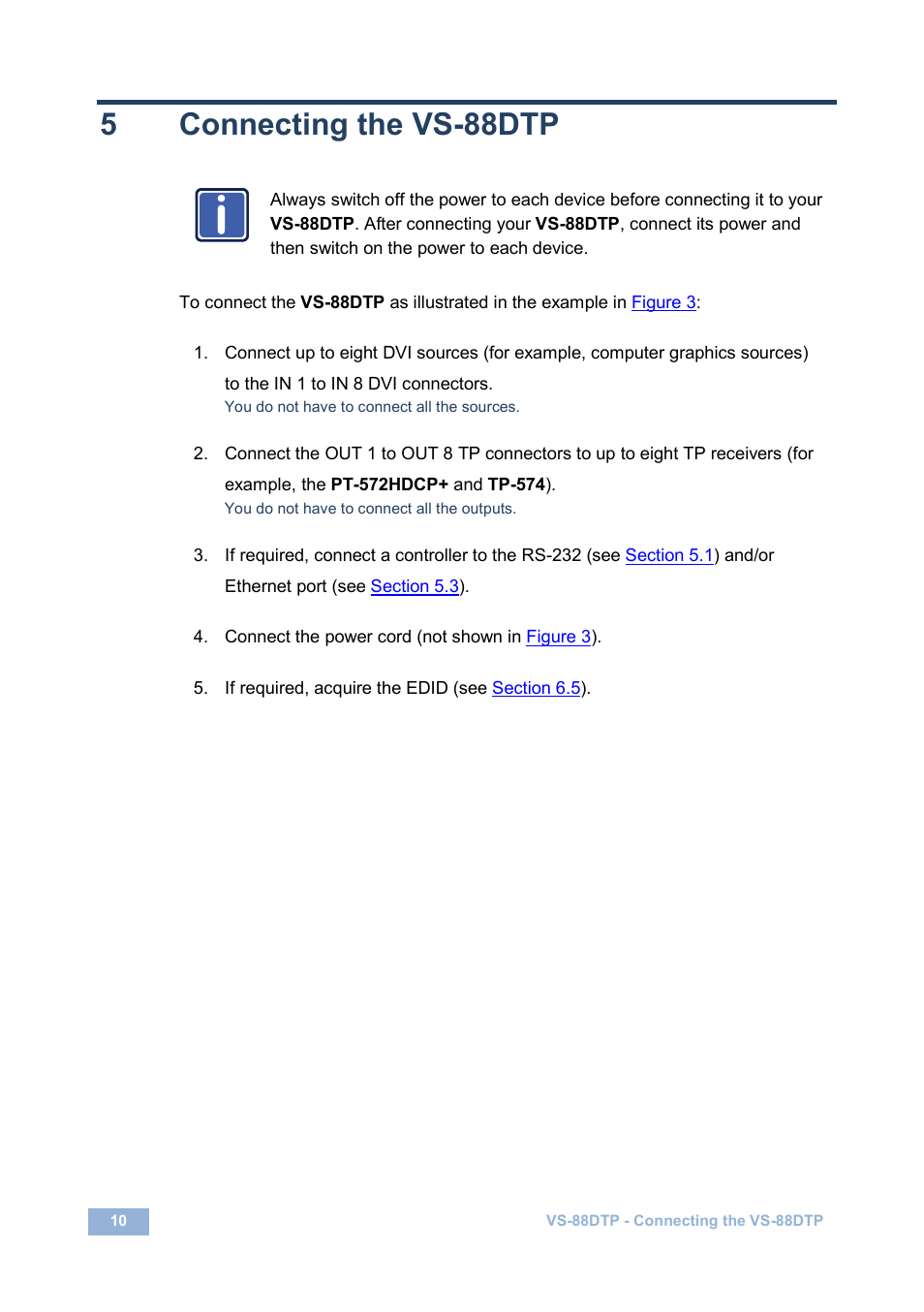 5 connecting the vs-88dtp, Connecting the vs-88dtp, 5connecting the vs-88dtp | Kramer Electronics VS-88DTP User Manual | Page 14 / 55