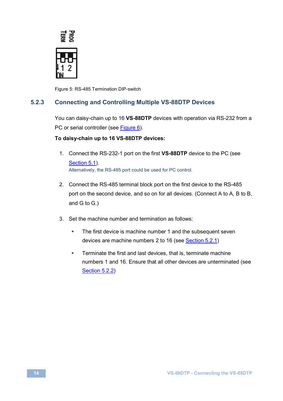 Figure 5: rs-485 termination dip-switch | Kramer Electronics VS-88DTP User Manual | Page 18 / 55