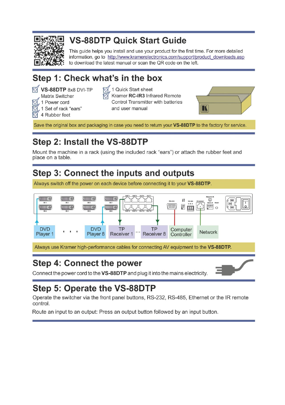 Kramer Electronics VS-88DTP User Manual | Page 2 / 55