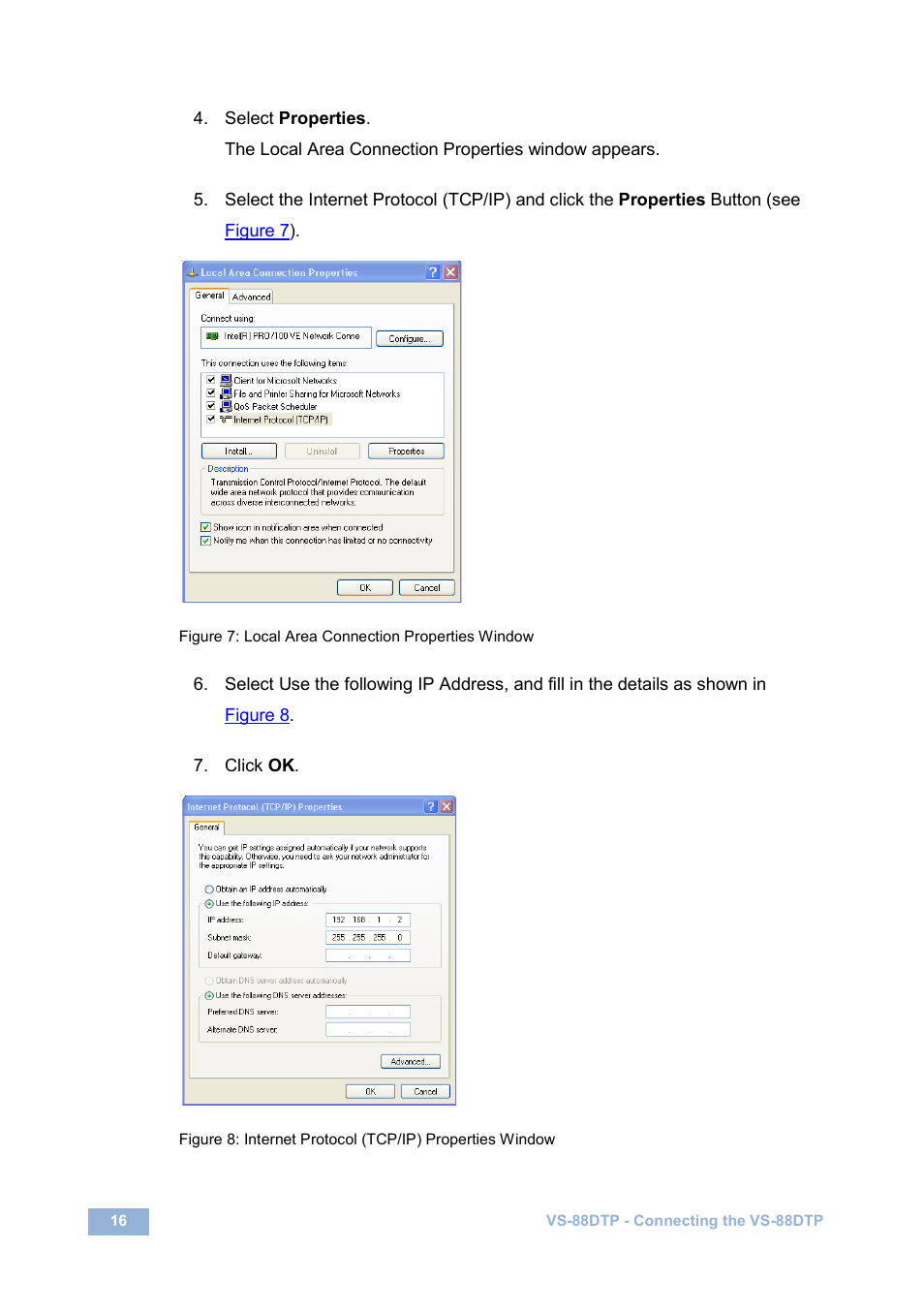 Figure 7: local area connection properties window | Kramer Electronics VS-88DTP User Manual | Page 20 / 55