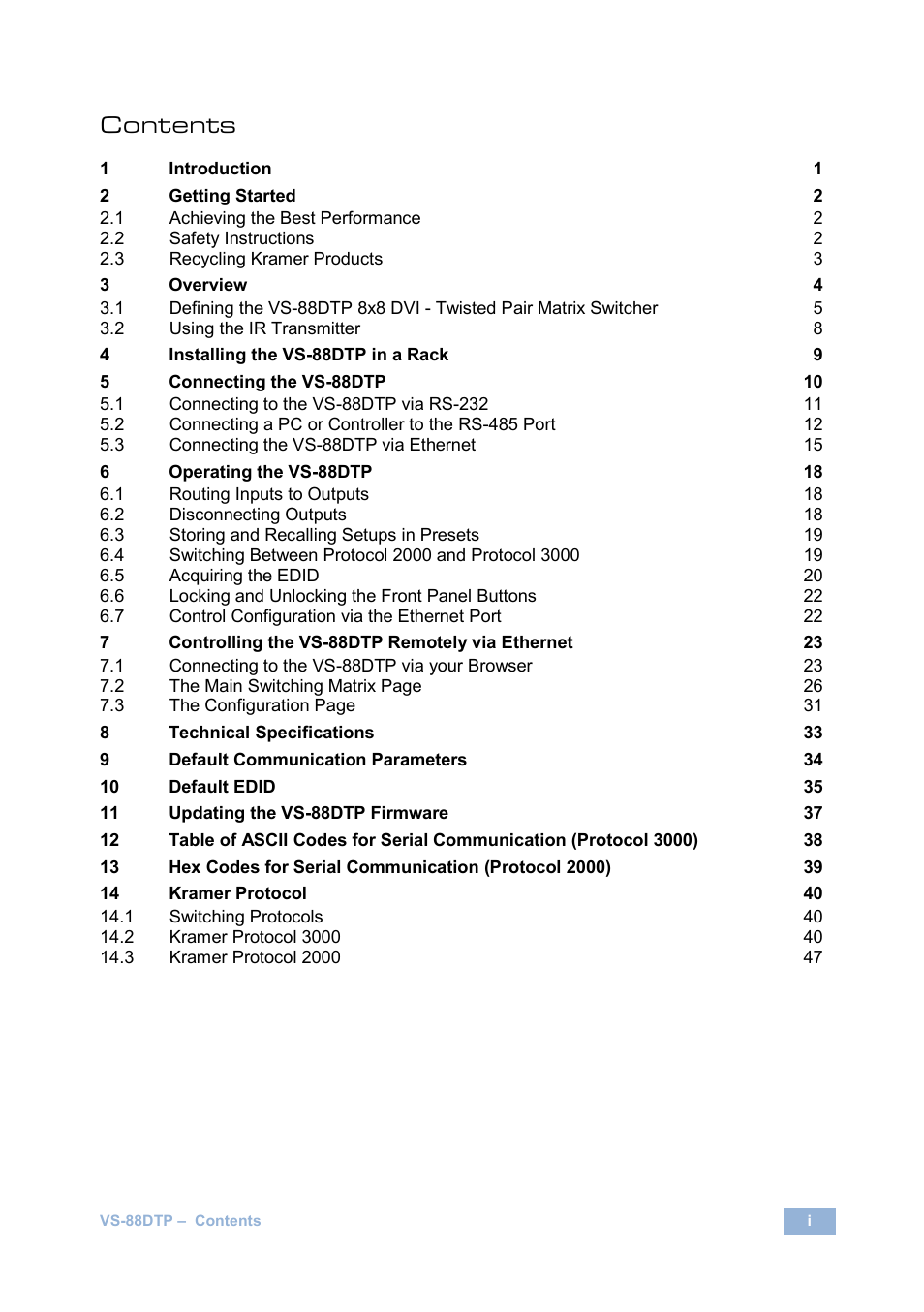 Kramer Electronics VS-88DTP User Manual | Page 3 / 55