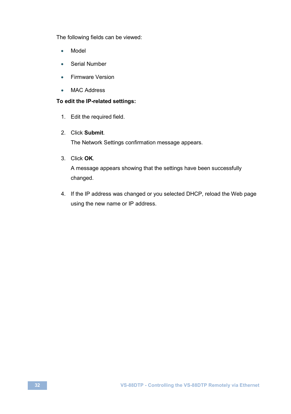 Kramer Electronics VS-88DTP User Manual | Page 36 / 55