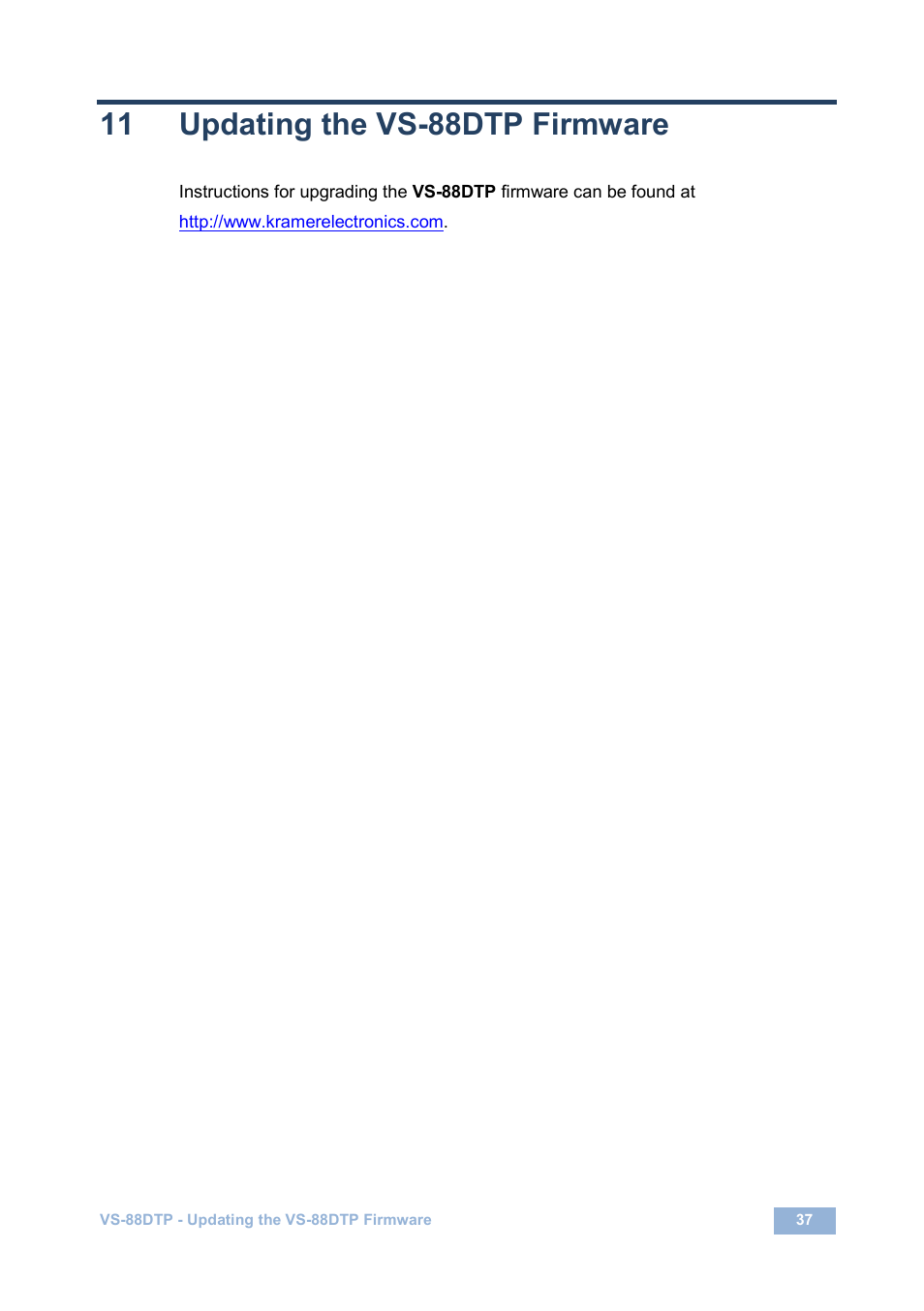 11 updating the vs-88dtp firmware, Updating the vs-88dtp firmware | Kramer Electronics VS-88DTP User Manual | Page 41 / 55