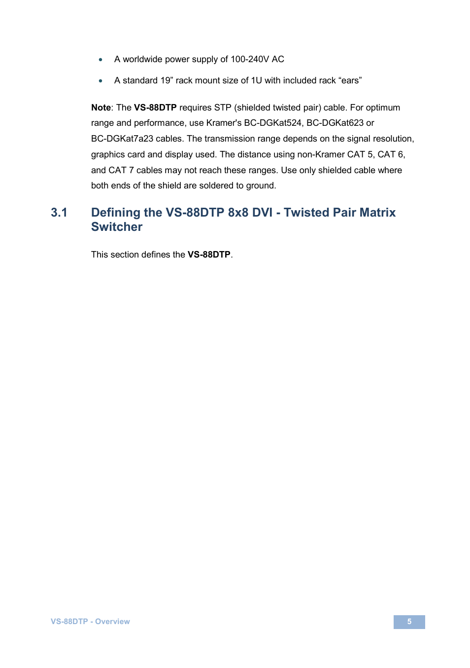 Kramer Electronics VS-88DTP User Manual | Page 9 / 55