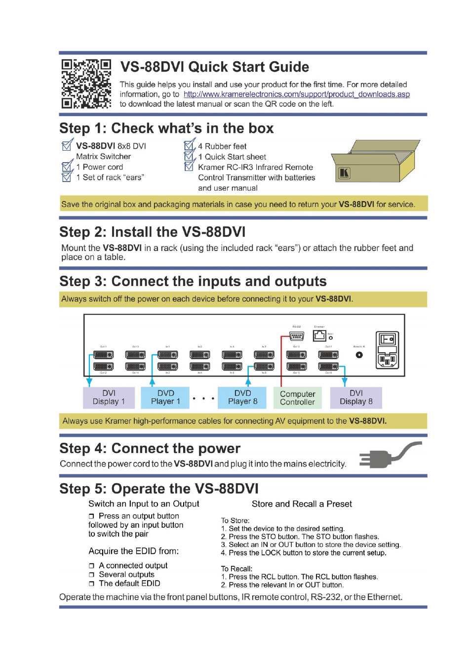 Kramer Electronics VS-88DVI User Manual | Page 2 / 28