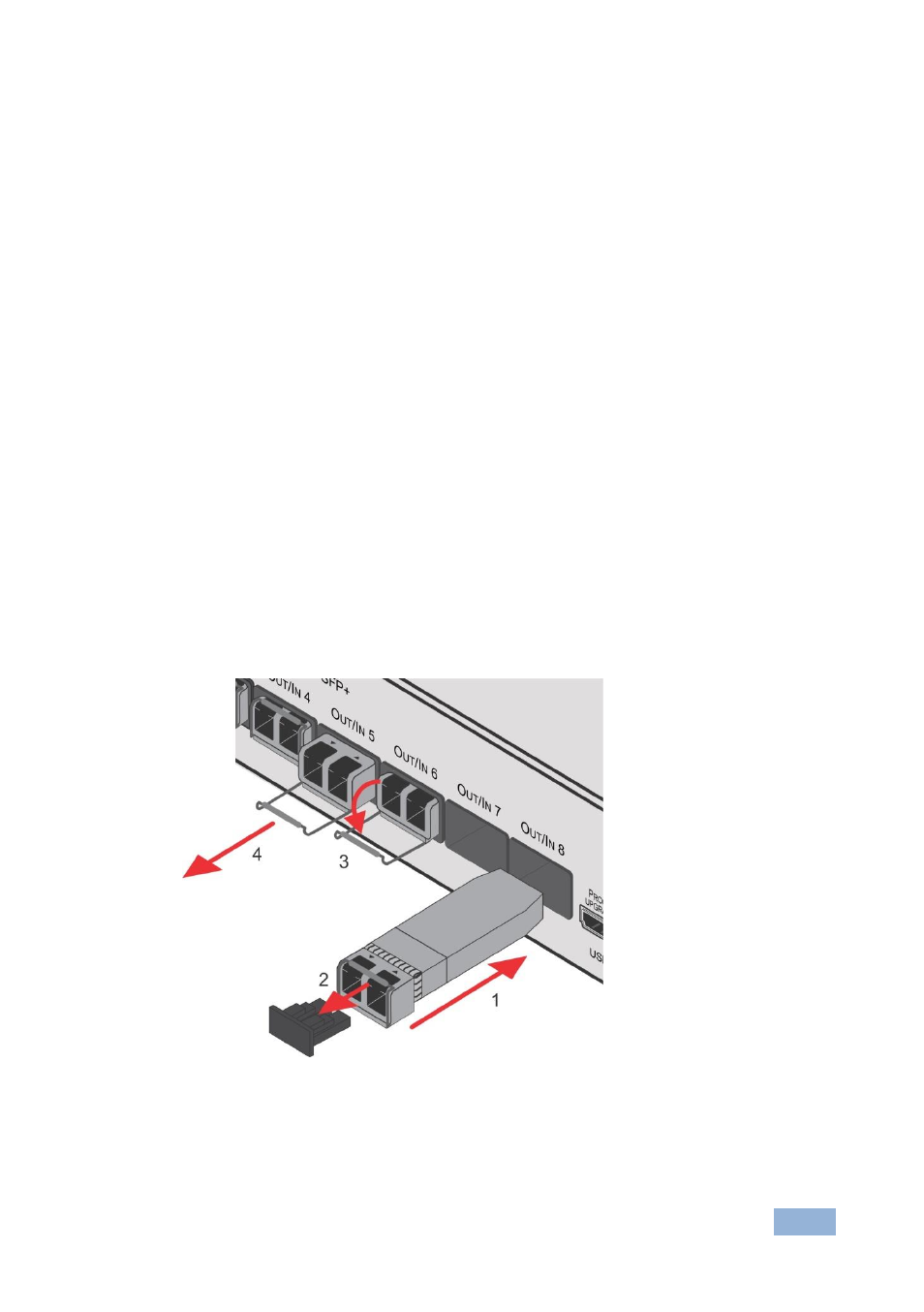 1 installing the sfp modules, Installing the sfp modules, Figure 4: installing the sfp modules | Section | Kramer Electronics VS-88FO User Manual | Page 14 / 45