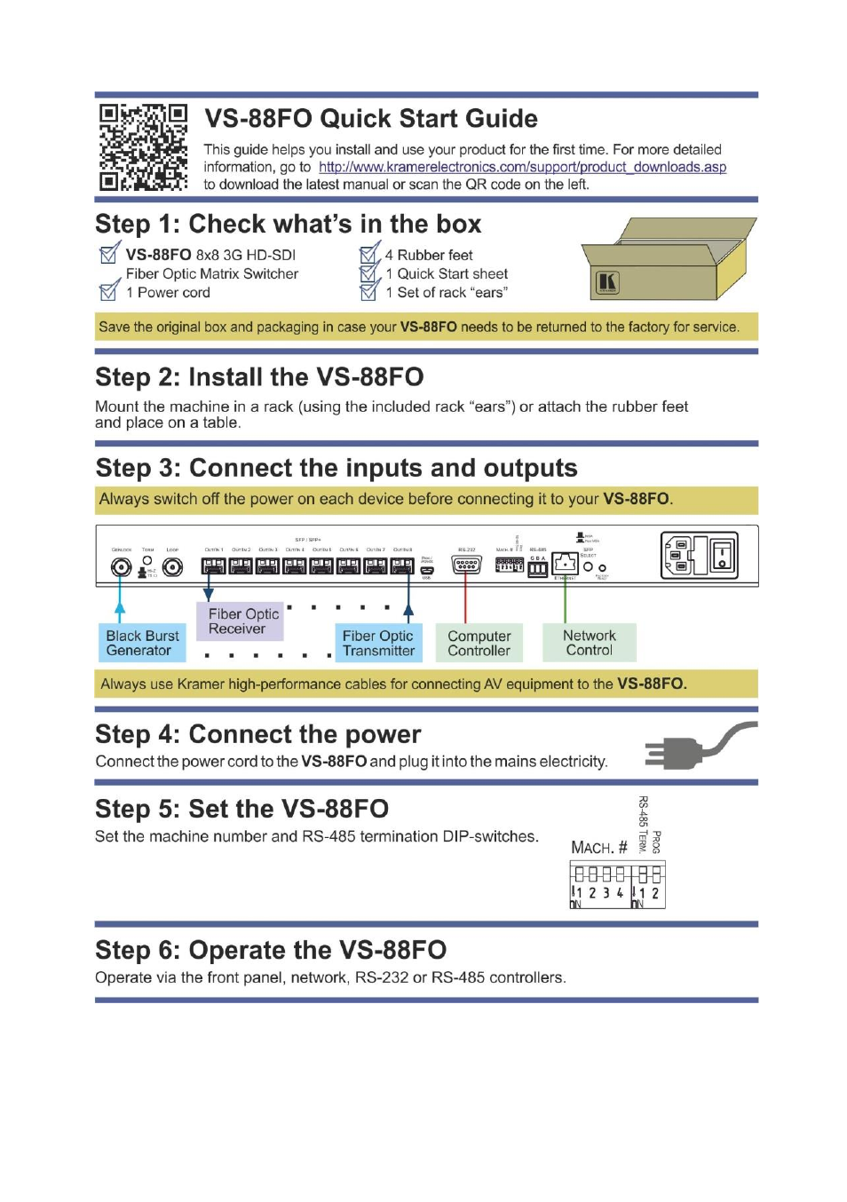 Kramer Electronics VS-88FO User Manual | Page 2 / 45