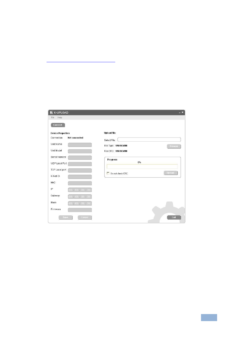 6 configuring the ethernet port initially, Configuring the ethernet port initially, Figure 10: k-upload main screen | Kramer Electronics VS-88FO User Manual | Page 22 / 45