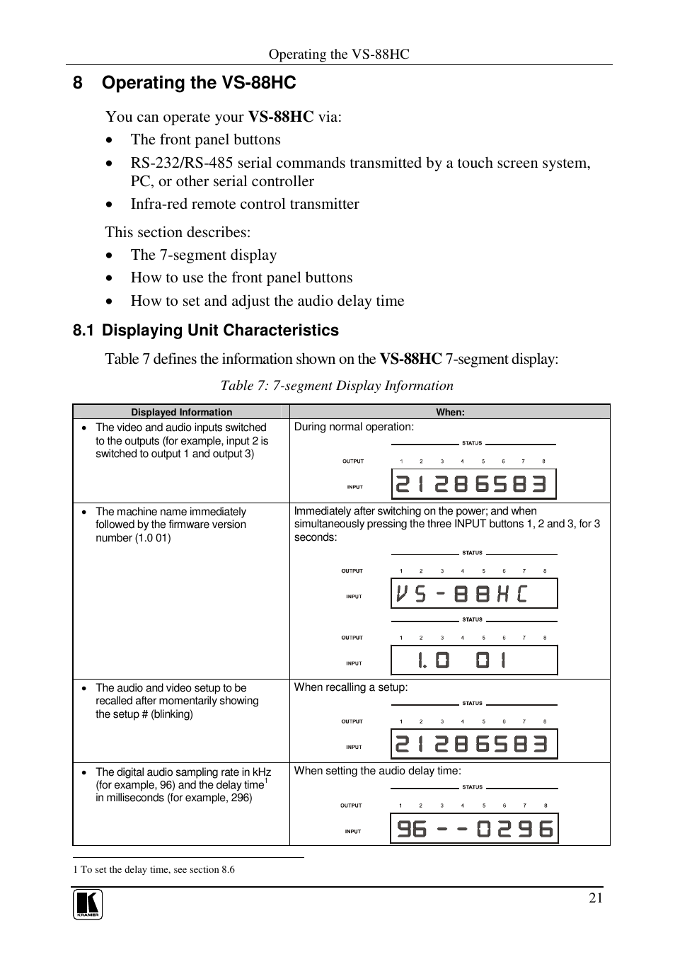 8 operating the vs-88hc | Kramer Electronics VS-88HC User Manual | Page 25 / 49