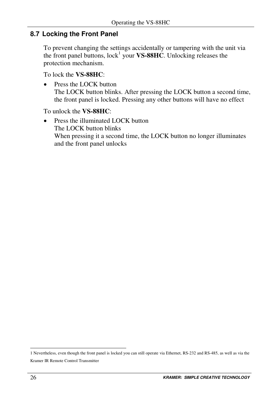 Kramer Electronics VS-88HC User Manual | Page 30 / 49