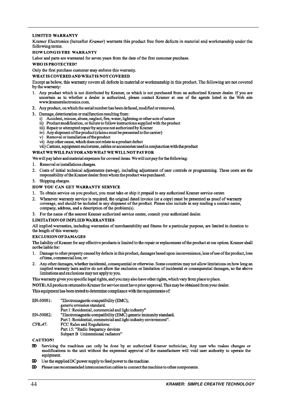 Kramer Electronics VS-88HC User Manual | Page 48 / 49