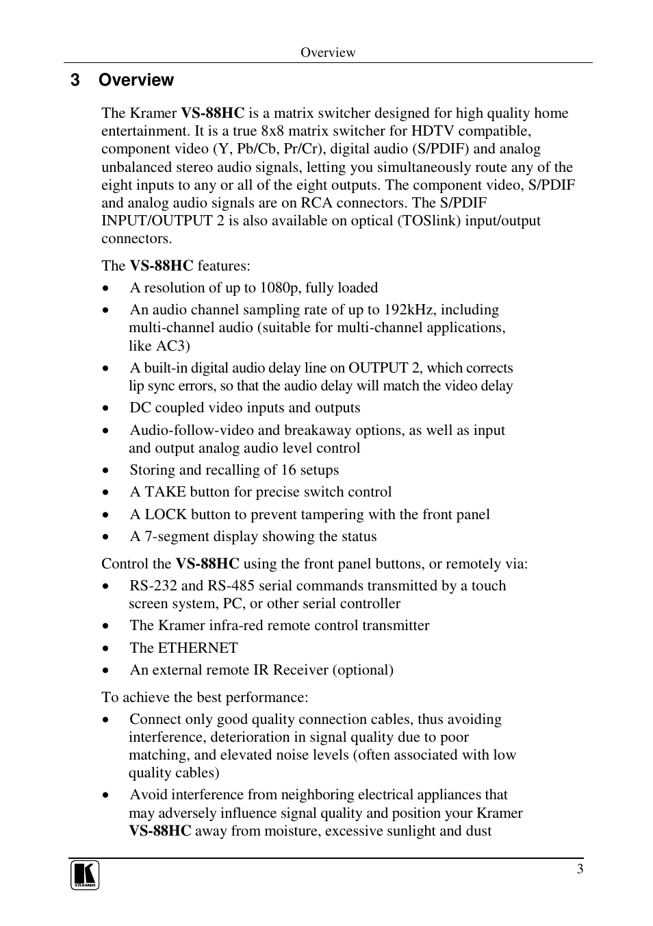 Kramer Electronics VS-88HC User Manual | Page 7 / 49