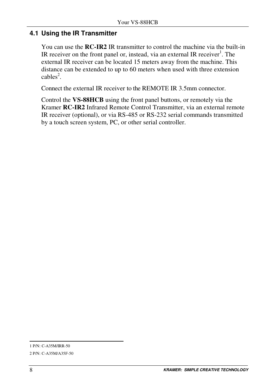 Kramer Electronics VS-88HCB User Manual | Page 11 / 36