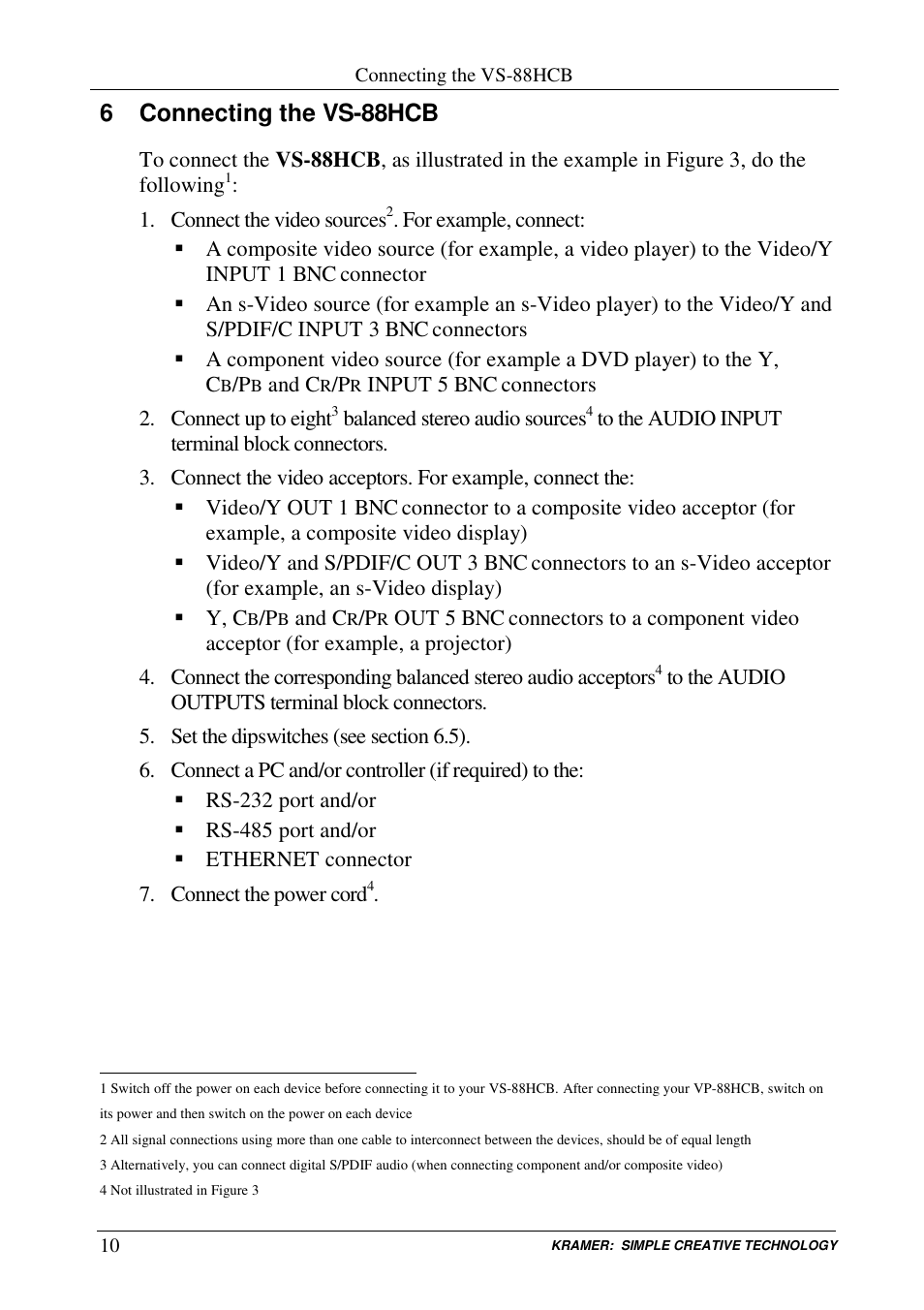 6 connecting the vs-88hcb | Kramer Electronics VS-88HCB User Manual | Page 13 / 36