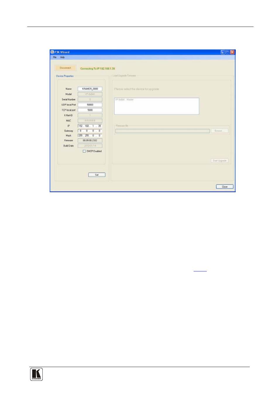 9 controlling via the ethernet port, 10 using the ethernet reset button, Controlling via the ethernet port | Using the ethernet reset button, Figure 9: device properties screen | Kramer Electronics VS-88HD User Manual | Page 23 / 44