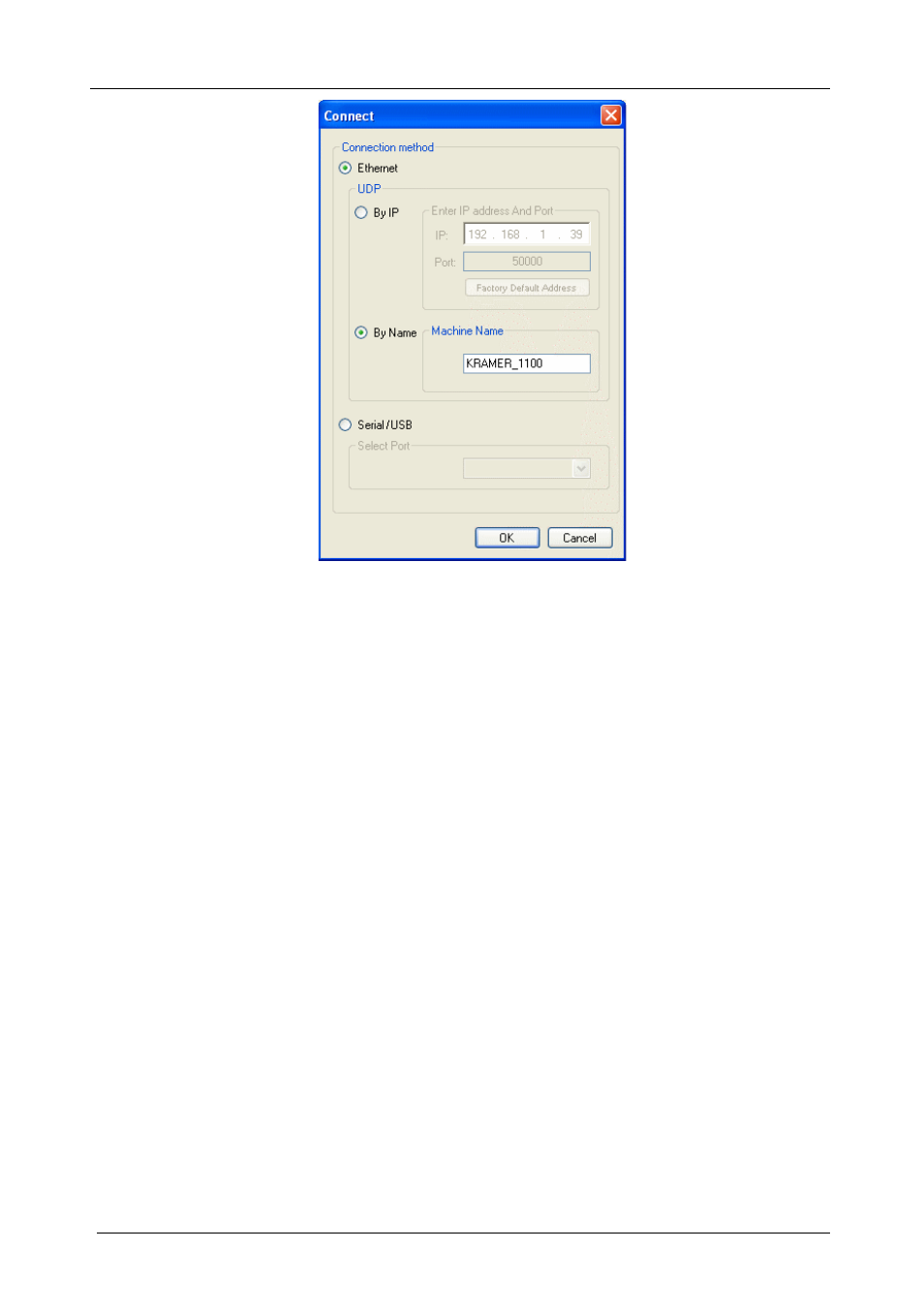 Figure 11: connect window | Kramer Electronics VS-88HD User Manual | Page 30 / 44