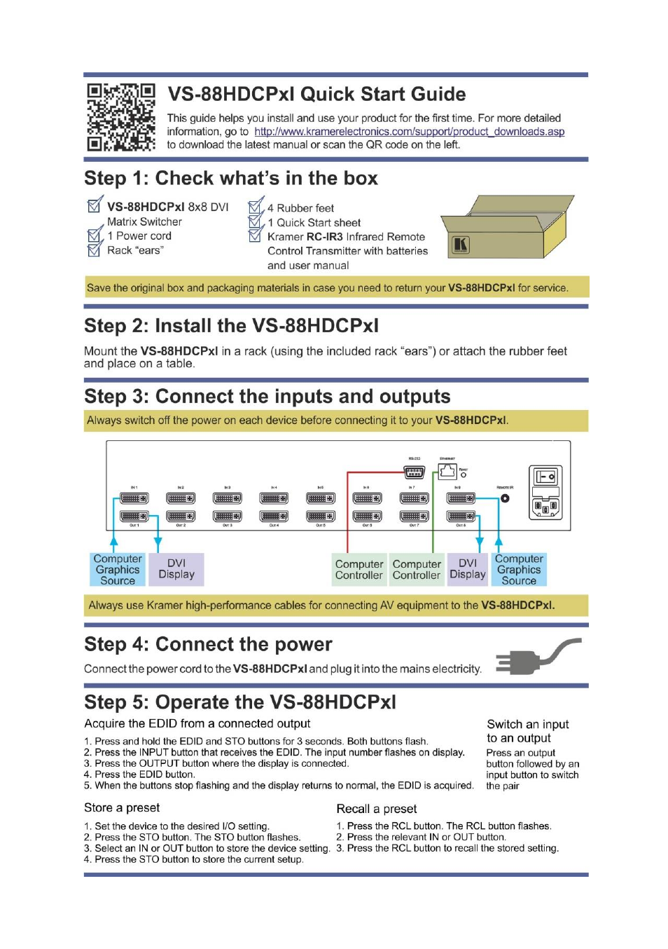 Kramer Electronics VS-88HDCPxl User Manual | Page 2 / 30