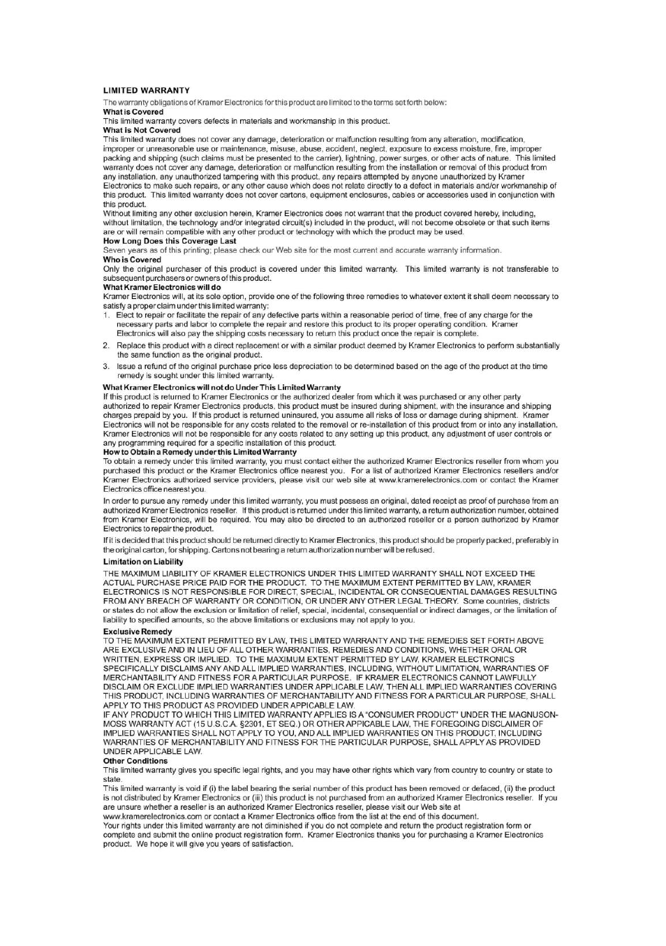Kramer Electronics VS-88HDCPxl User Manual | Page 29 / 30