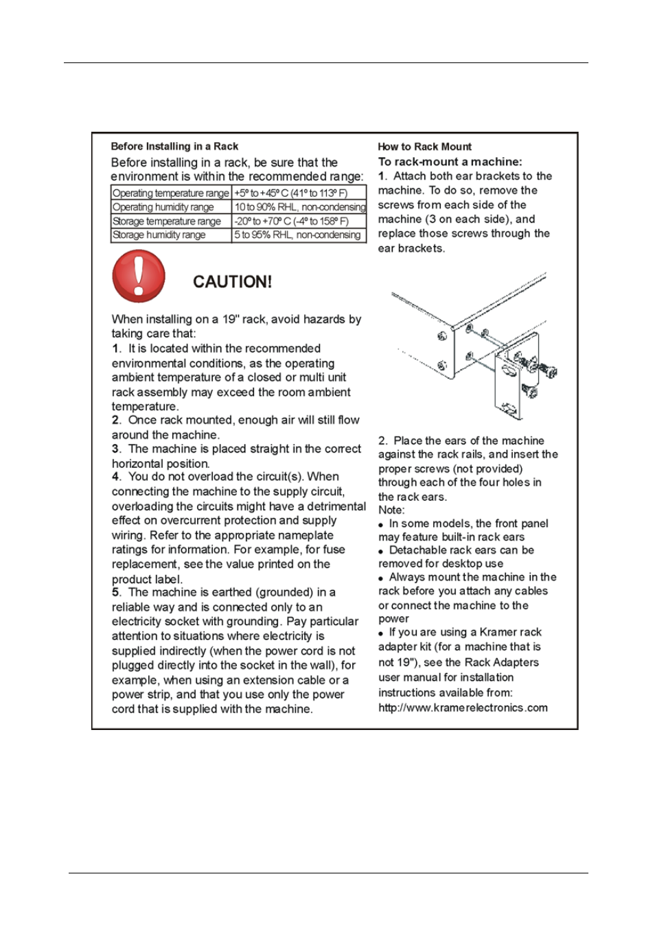 5 installing the vs-88hdxl in a rack, Installing the vs-88hdxl in a rack | Kramer Electronics VS-88HDxl User Manual | Page 12 / 43